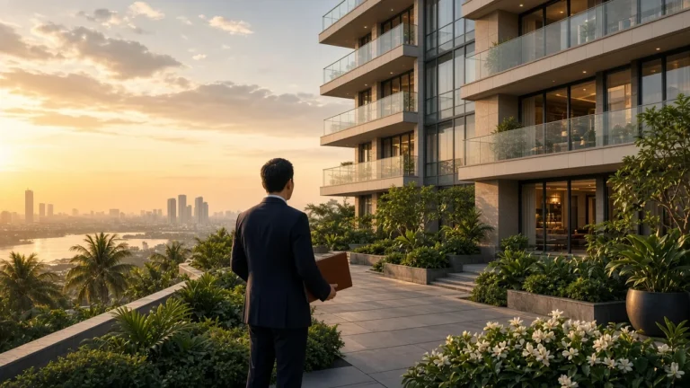 Luxury Hanoi residential high-rise at golden hour
